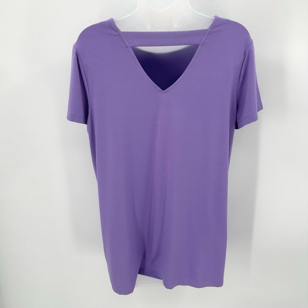 Susan Graver Weekend Top Womens M Purple Cool Touch Knit Short Slv M Cut Out Tee - Picture 2 of 10